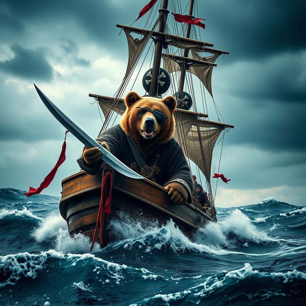 Bear Pirate Captain on Stormy Seas