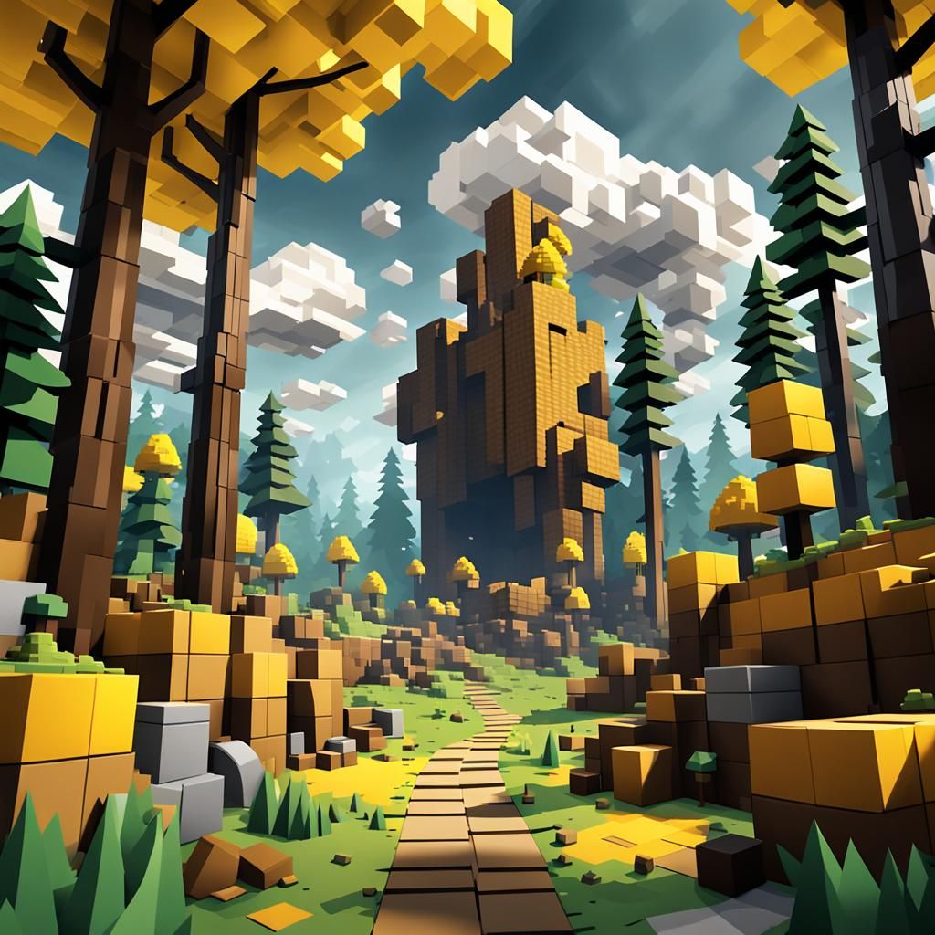 Pixelated Cardboard Forest Scene for Roblox Game