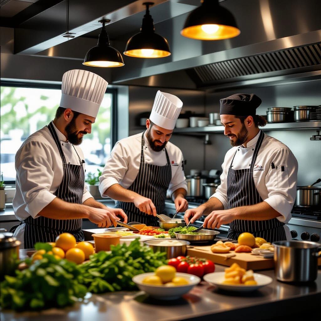 Culinary Team in Action: A Warm, Professional Kitchen Scene