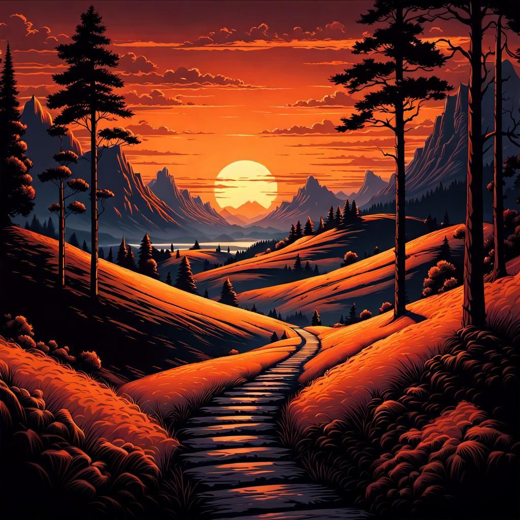 Ominous Sunset Path: Matte Painting by Dan Mumford