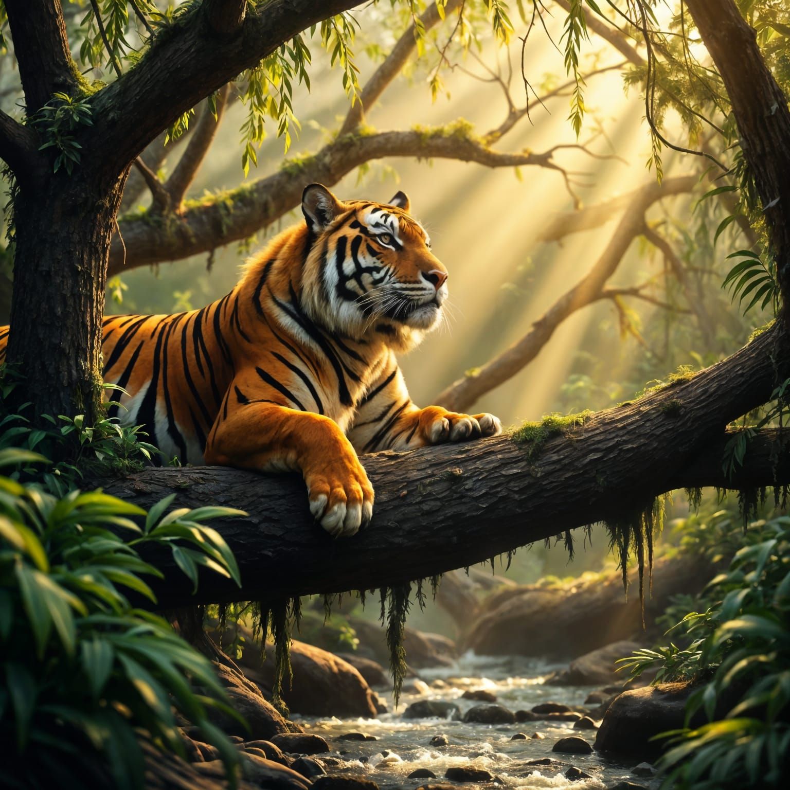 Epic Tiger in Cinematic Water Vapor Landscape