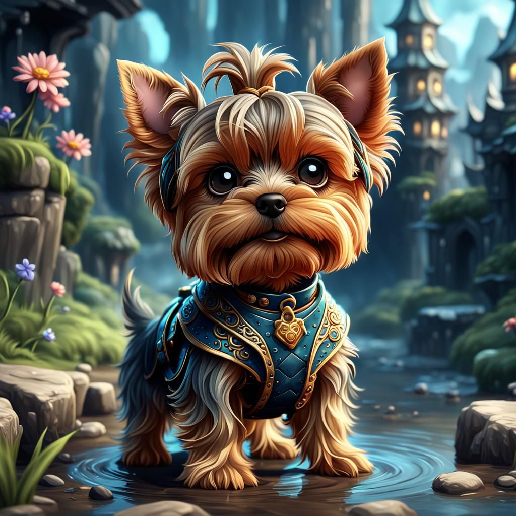 Chibi Yorkie in Detailed Matte Painting
