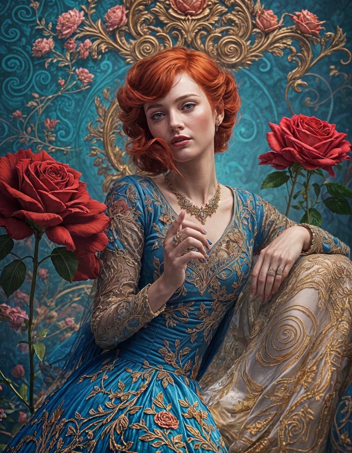 Ethereal Fantasy Beauty in Colorful Blue Dress