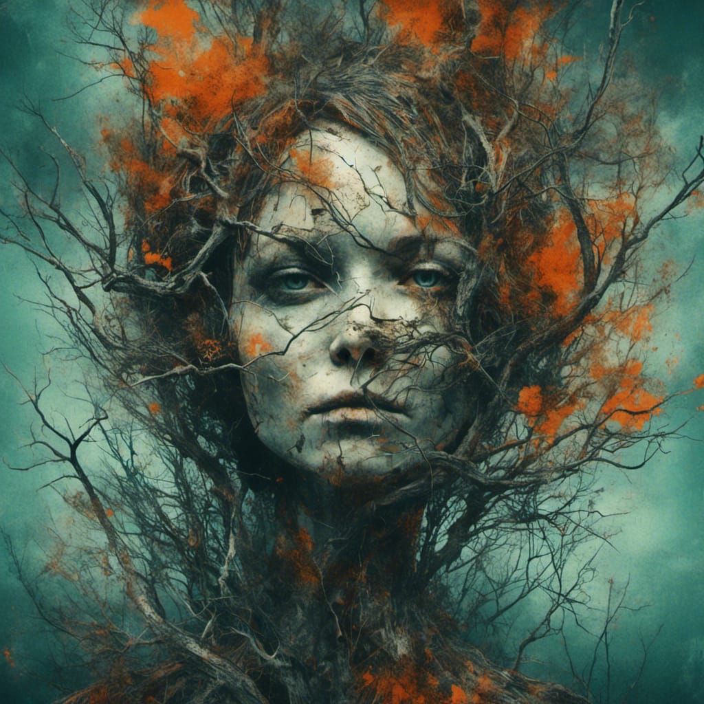 Surreal Digital Art: Woman and Branches in Metropolis