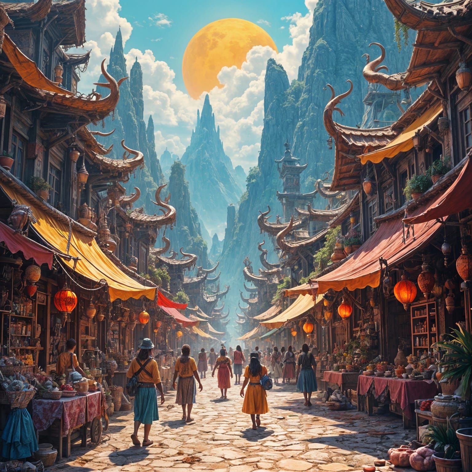 Fantastical Chaotic Marketplace Concept Art