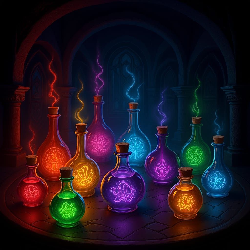 Glowing Potions Revealing Unholy Secrets in Surreal Digital ...