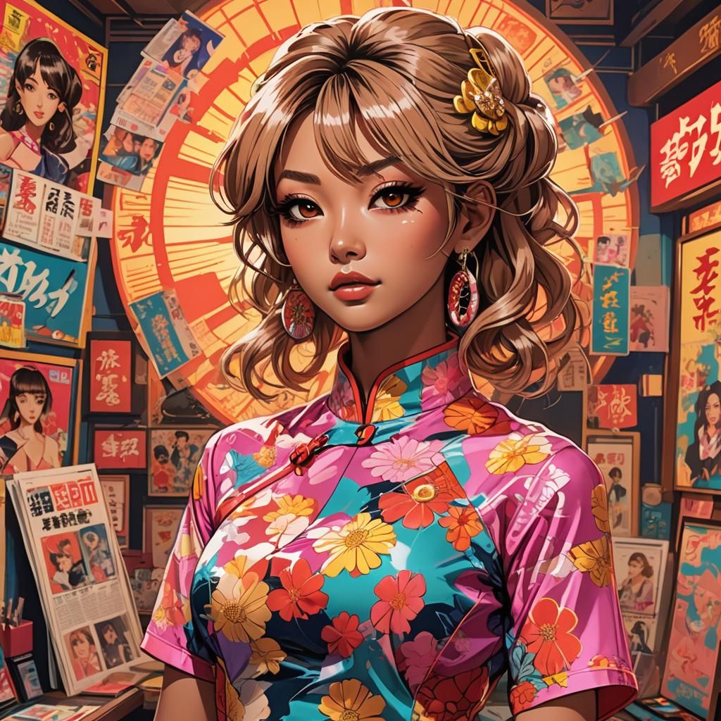 Gyaru Girl in Qipao: 90s Anime Style