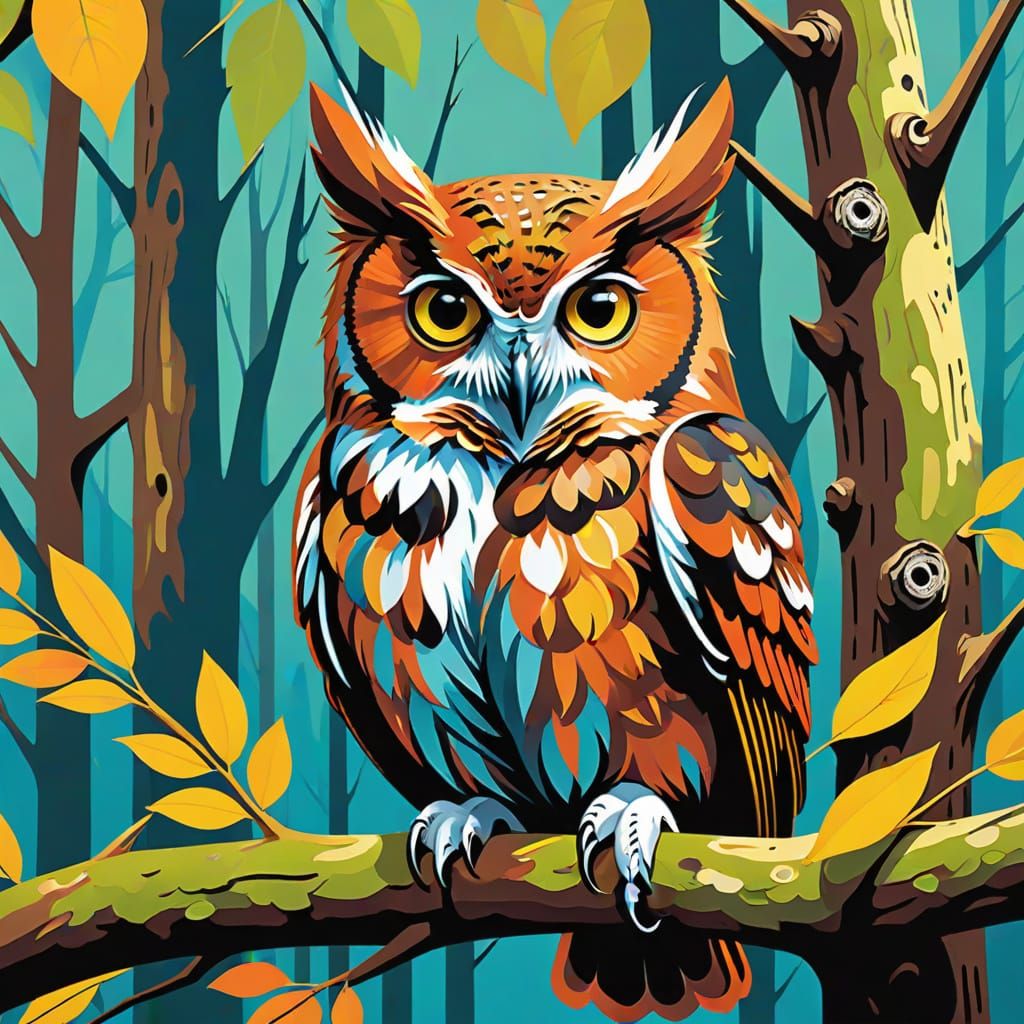 Eastern Screech Owl in Abstract Temperate Forest