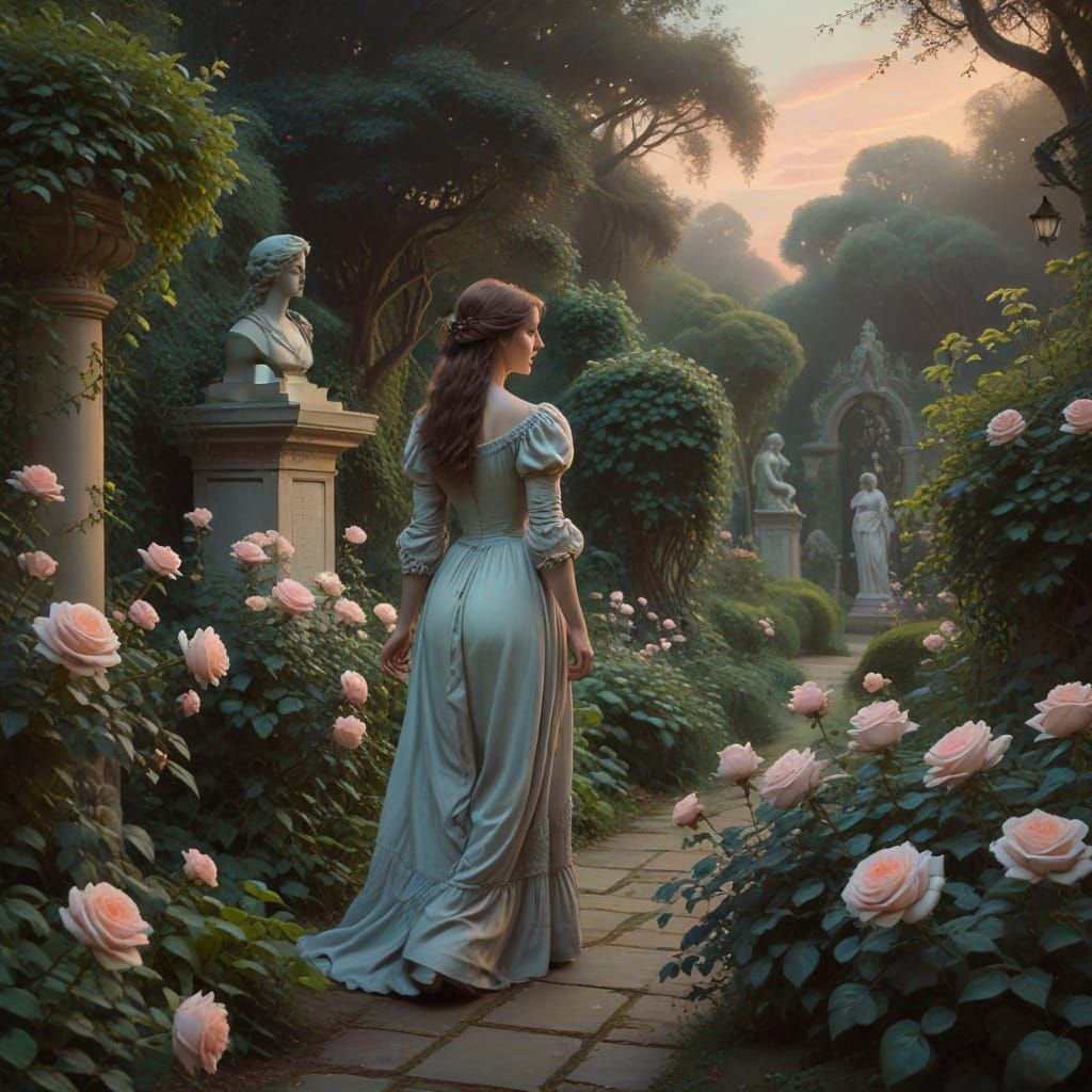 Romantic Victorian Garden Scene in Dreamlike Softness