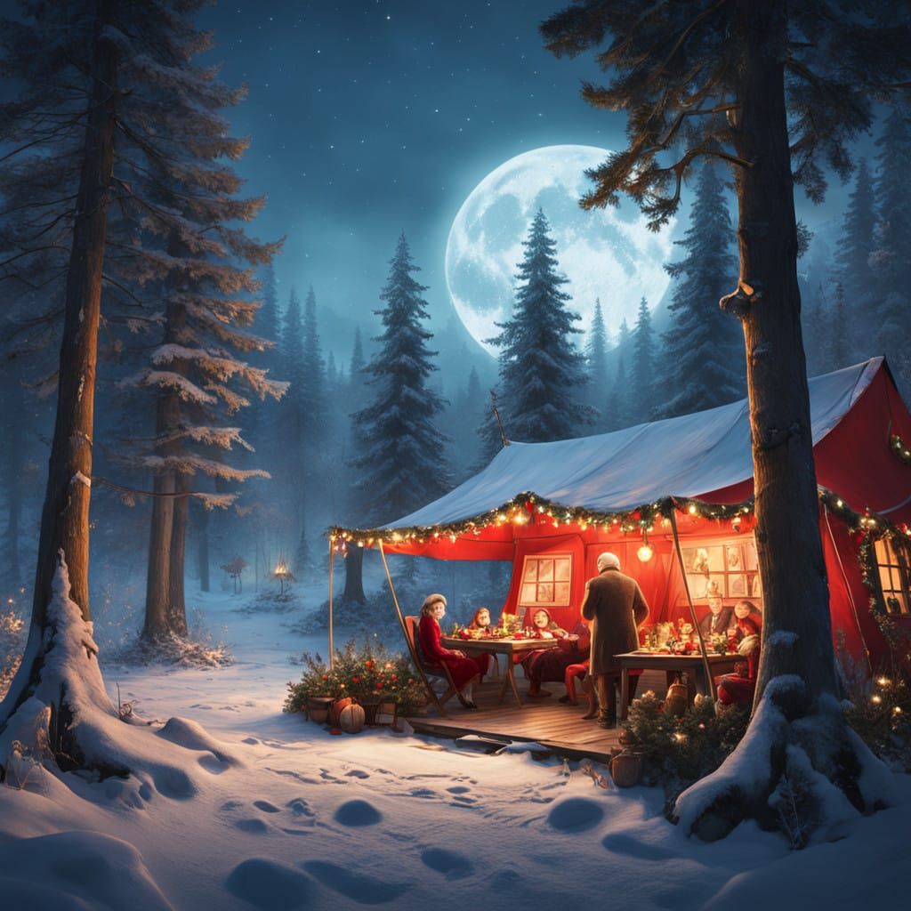 Cozy Winter Family Christmas Celebration Under the Stars
