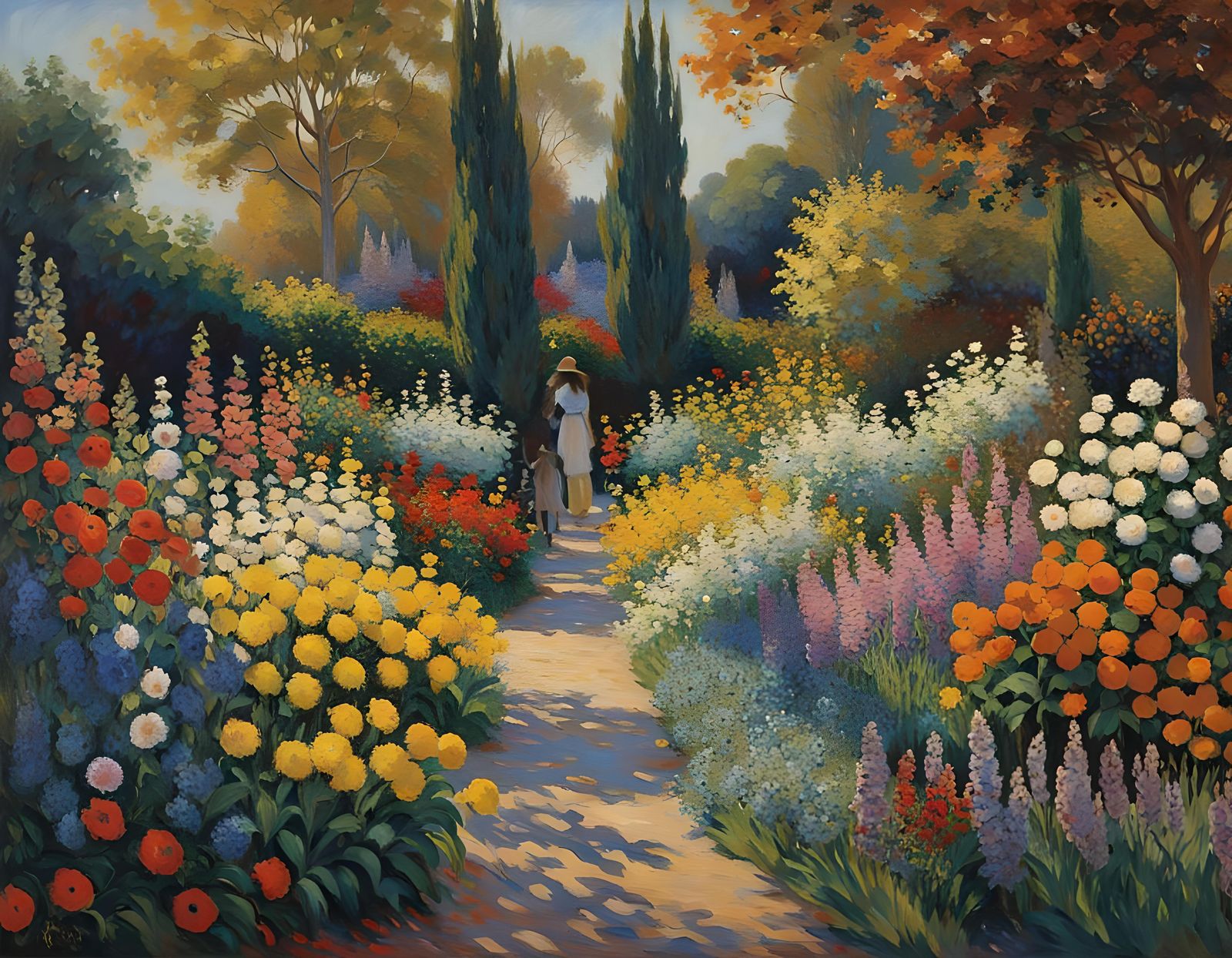 Colorful Impressionist Garden Scene in Oil
