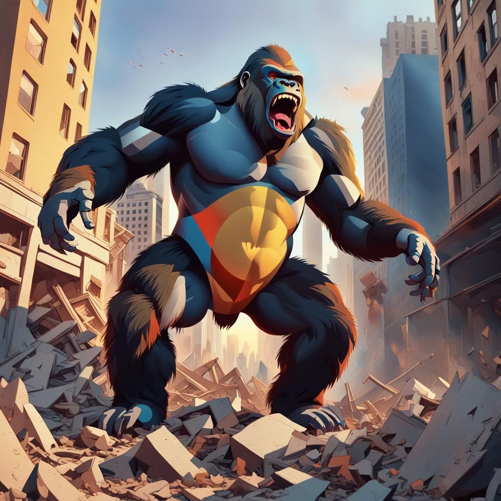 Gorilla Monster Cityscape in Pop Art Style