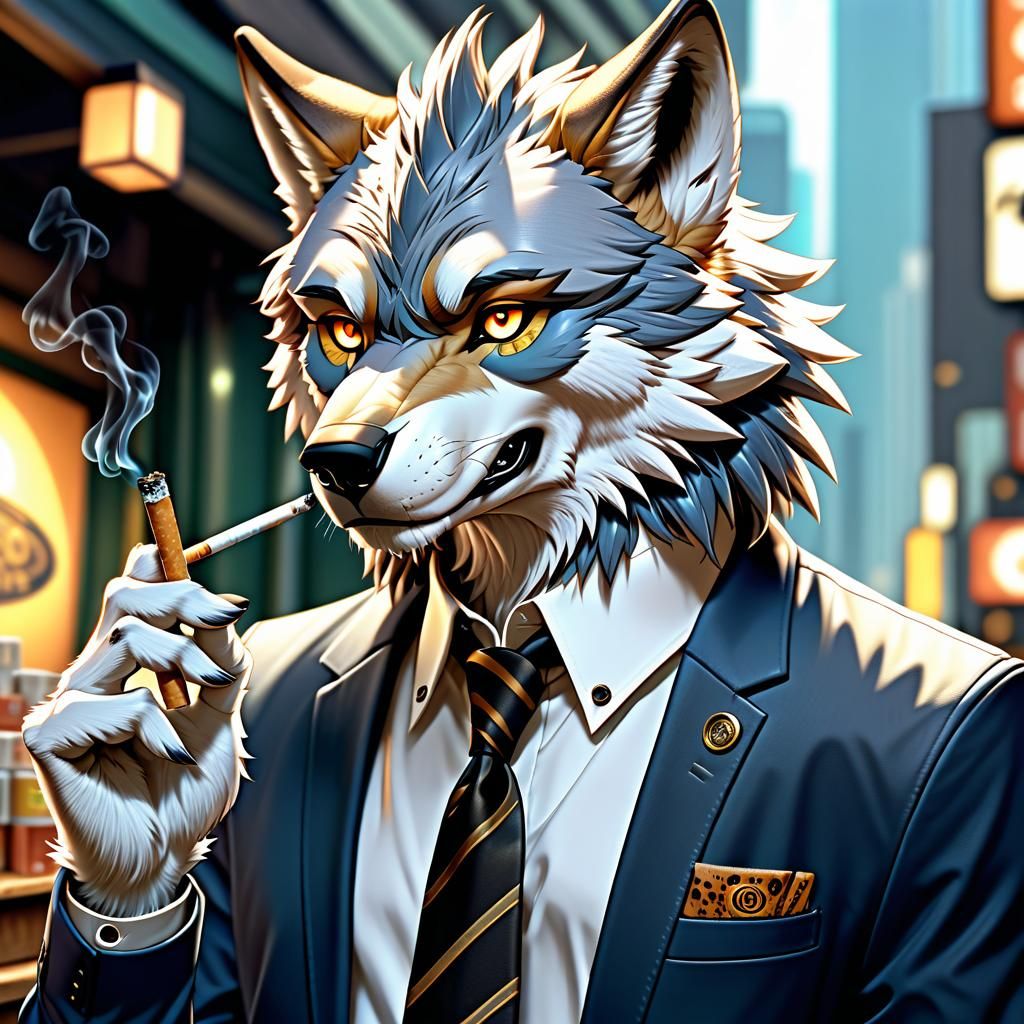 Detailed Wolf Anthropomorphic Character in Anime Style