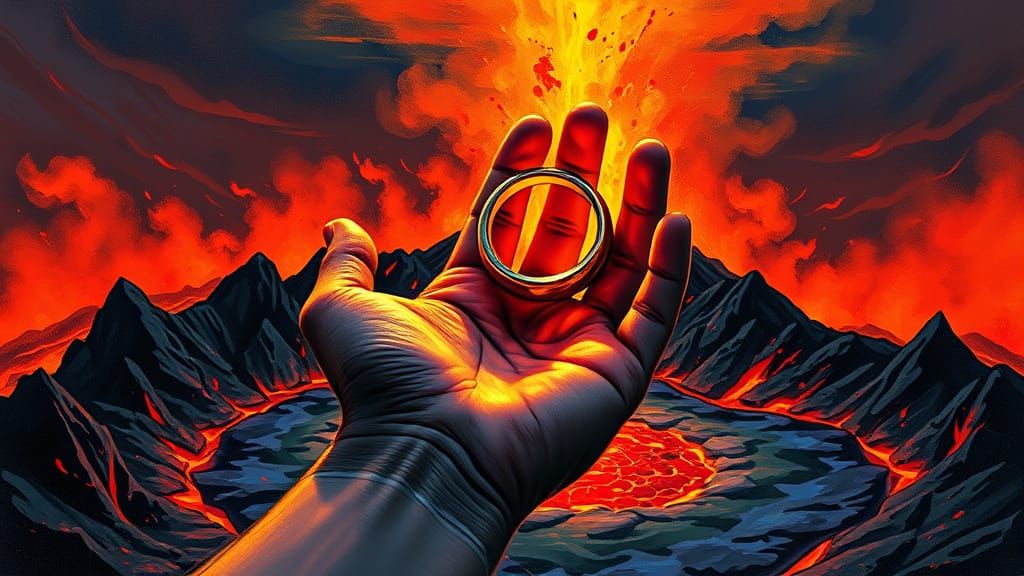Ring of Power on Mount Doom's Lava Lake in Vibrant Graffiti ...