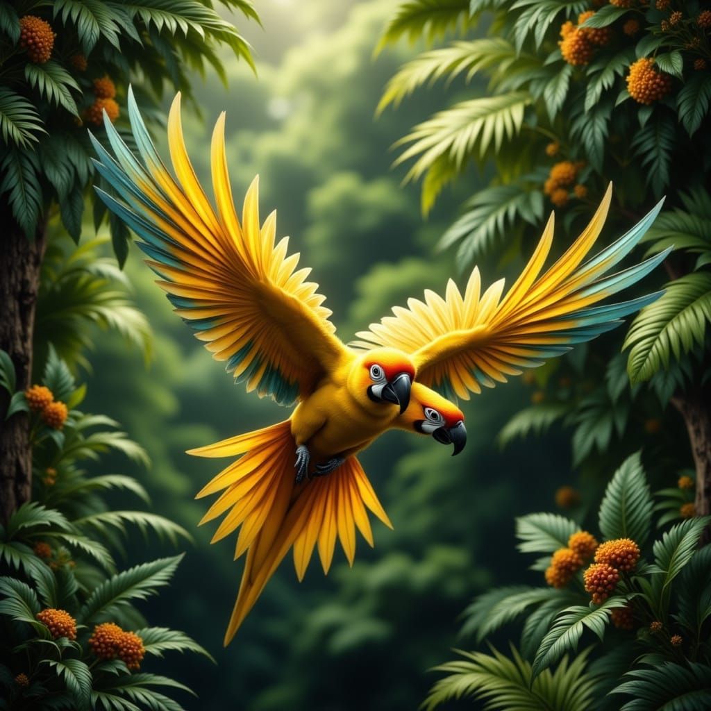 Vibrant Macaw in Tropical Paradise, Hyperrealistic Art