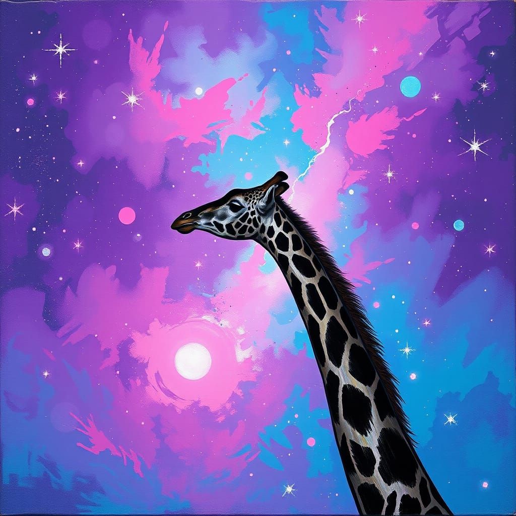 Giraffe in Cosmic Dance, Impressionistic Style