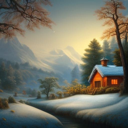 Whimsical Snowy Valley in Dreamy Light