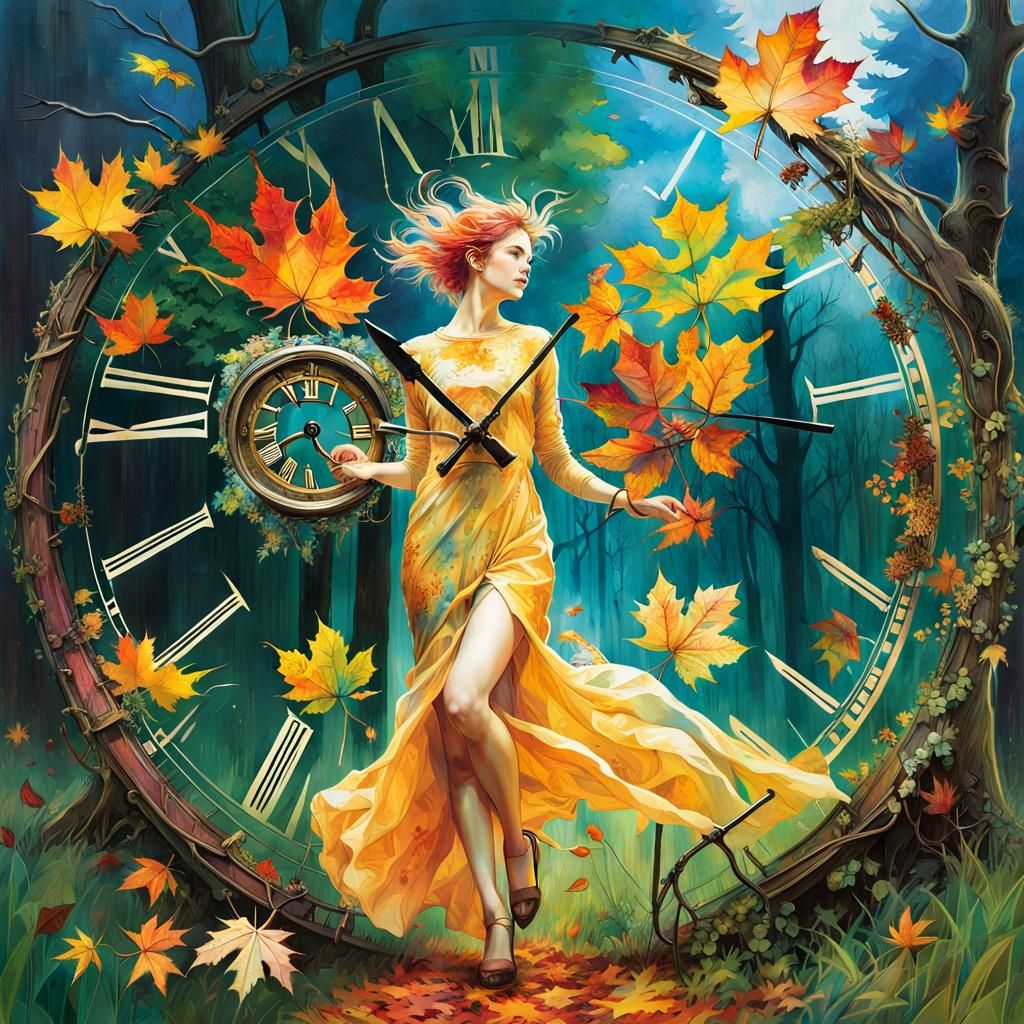 The Illusion of Time in a Mystic Autumn Forest