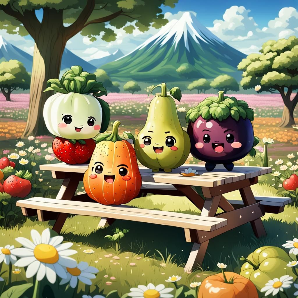 Chibi Fruits and Vegetables Picnic, Anime Style