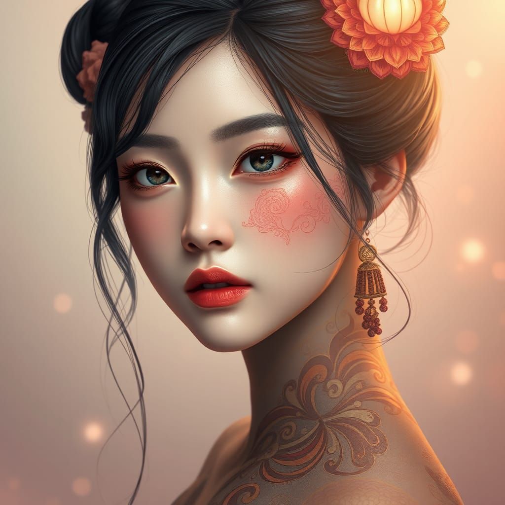 Asian Beauty in Art Nouveau Style