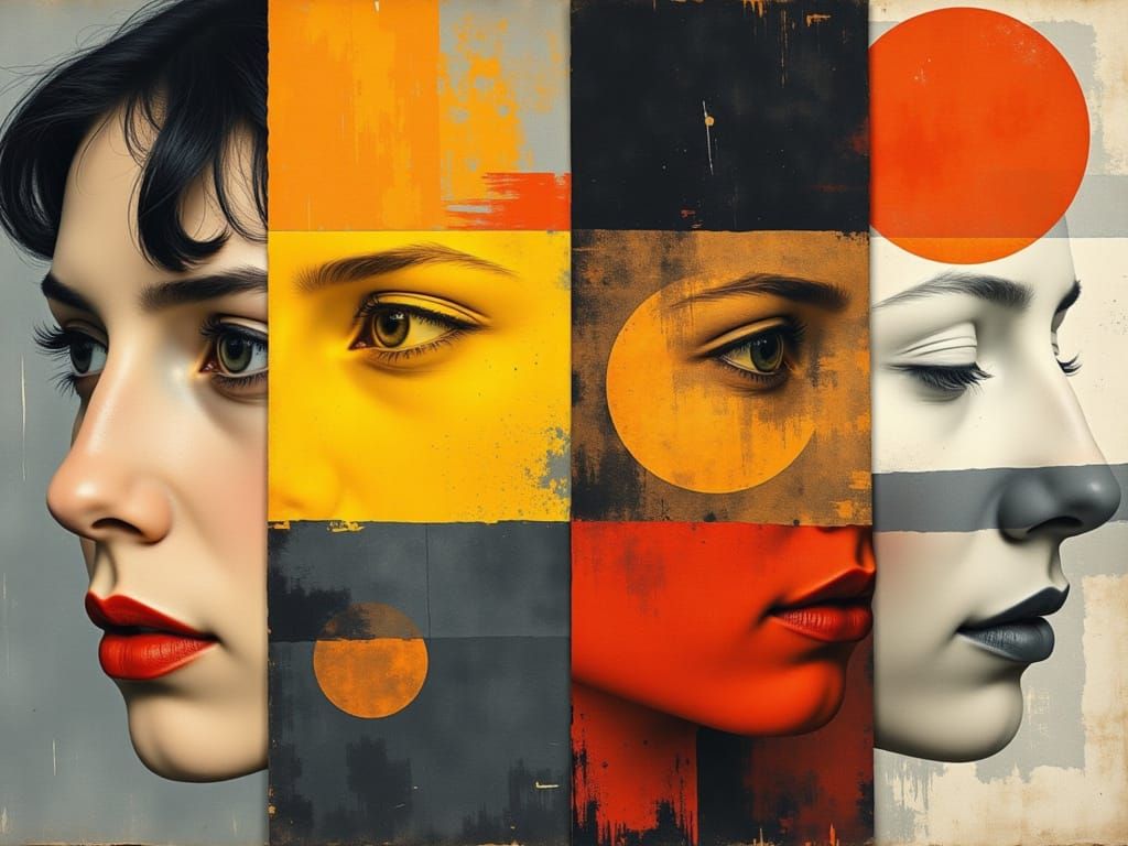 Fragmented Faces in Abstract Art Style
