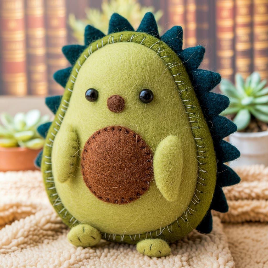 Felt Avocado Hedgehog in Golden Sunlight