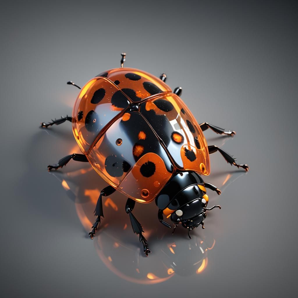 Glass Ladybug with Glowing Light in 3D Render
