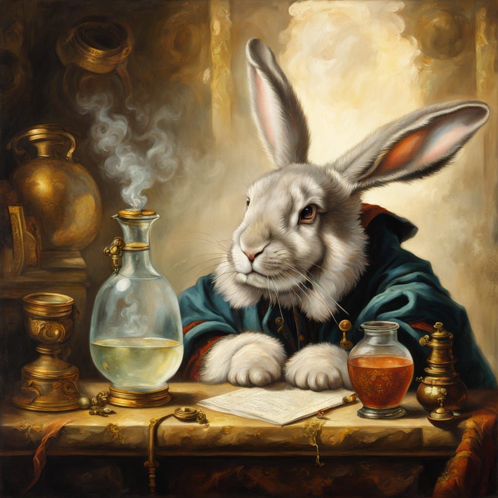 Baroque Rabbit Scientist in Cosmic Dust Portrait