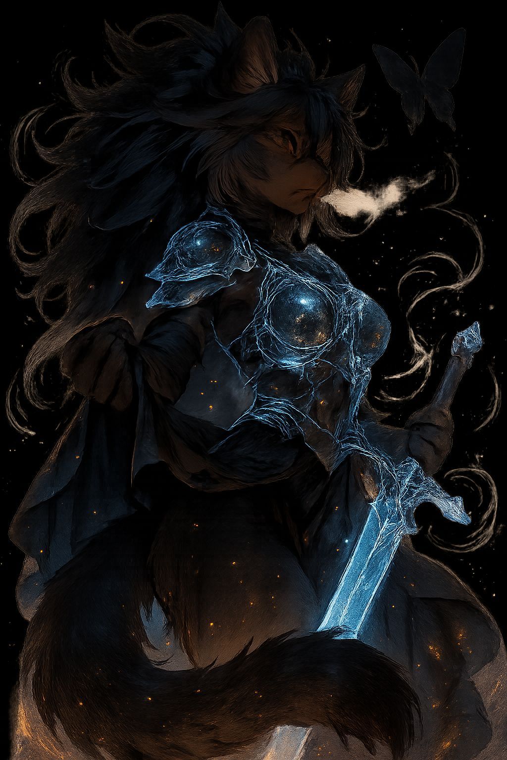 Anime Cat with Magic Sword and Armor