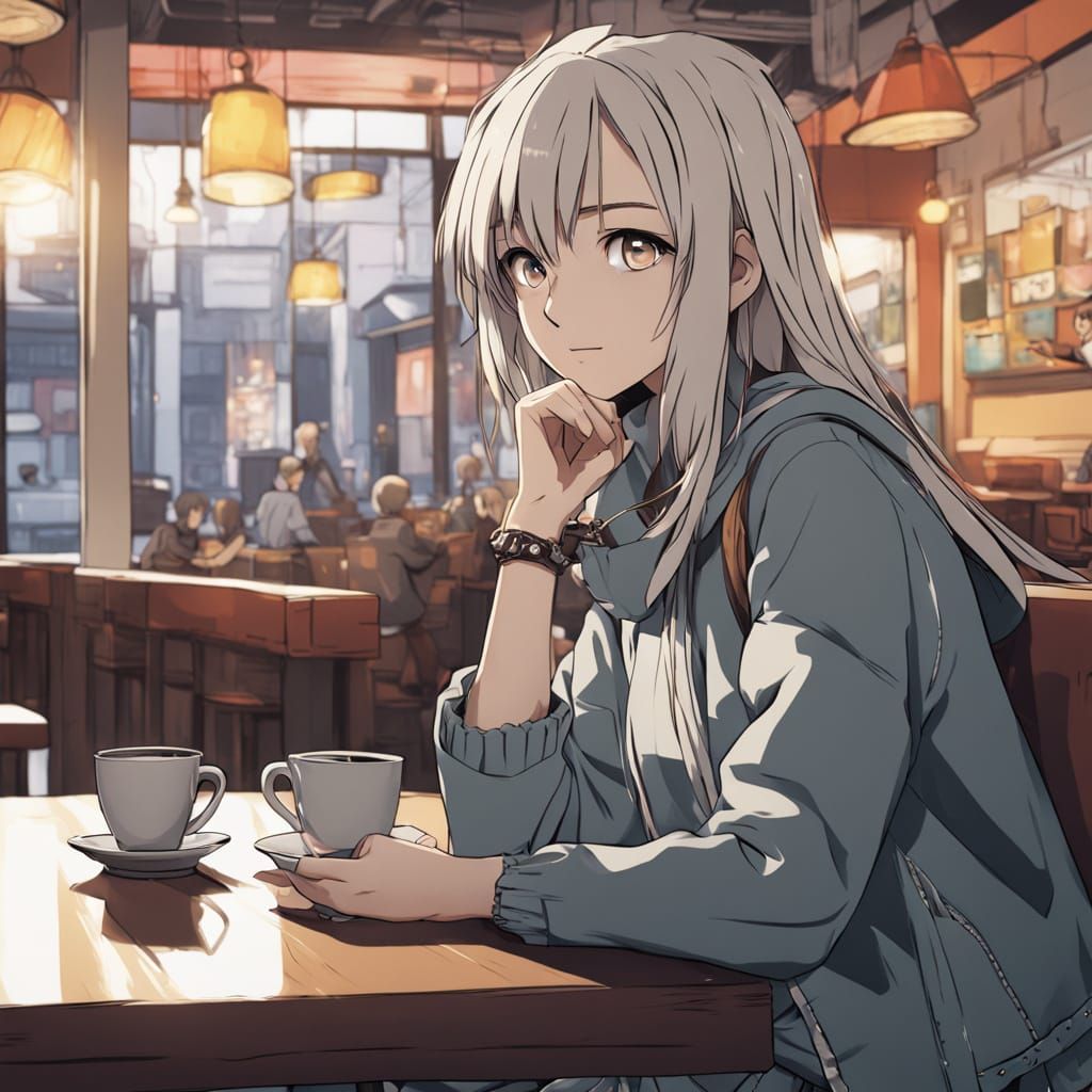 Anime Cafe Scene in Manga Style