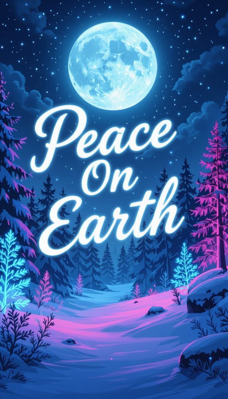 Ethereal Forest Path Under Blue Moon, Bioluminescent Trees