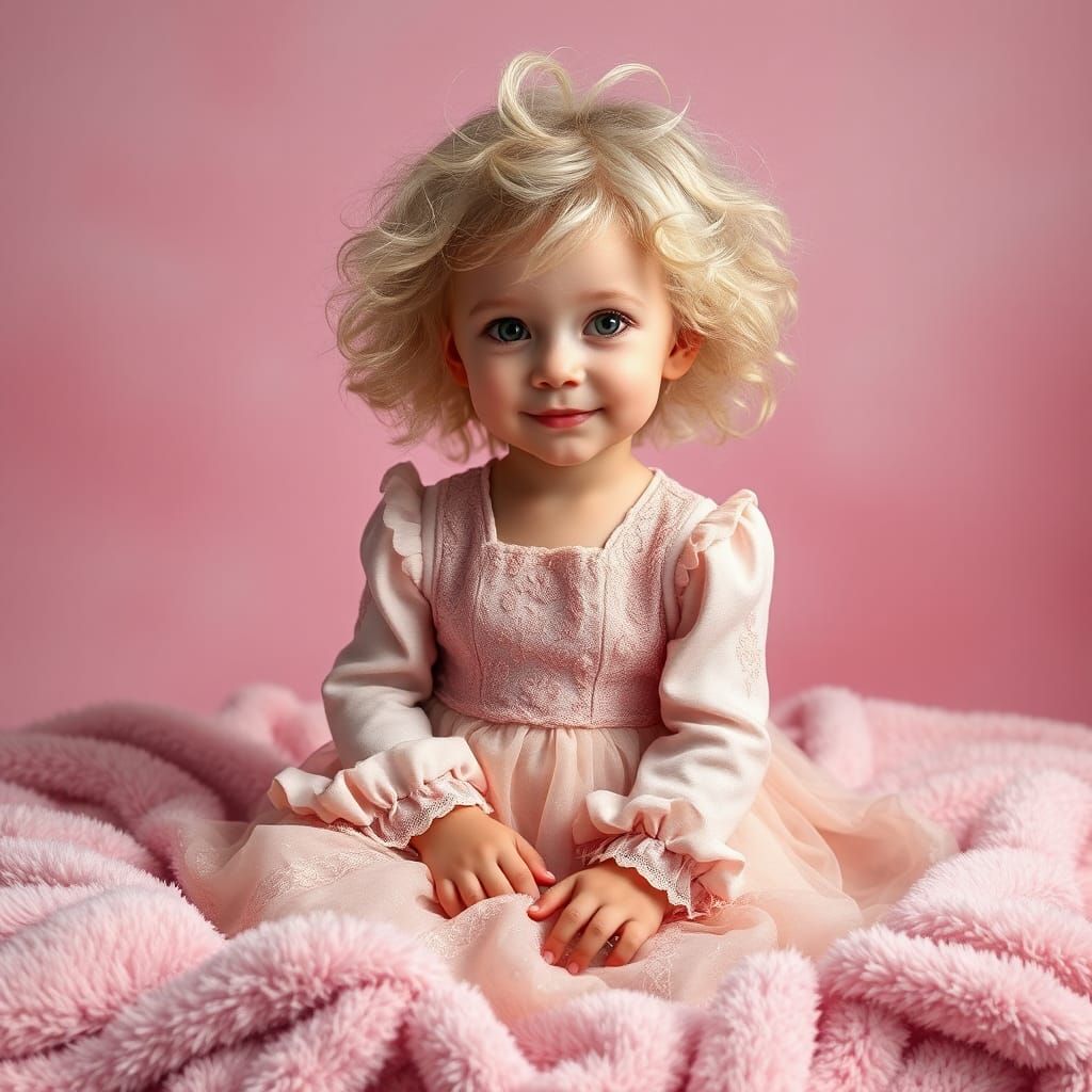 Enigmatic Girl in Pink Dress with Magic Sparkles