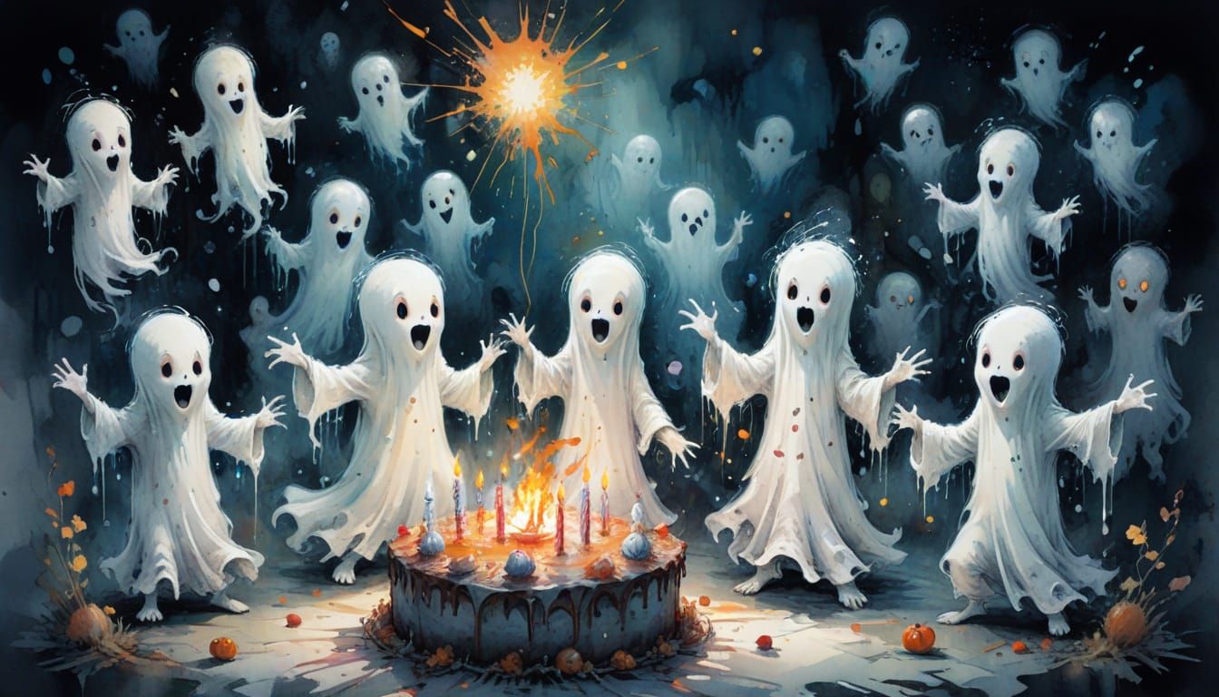 Cute Cartoon Monsters and Ghosts for Birthday Party in Water...