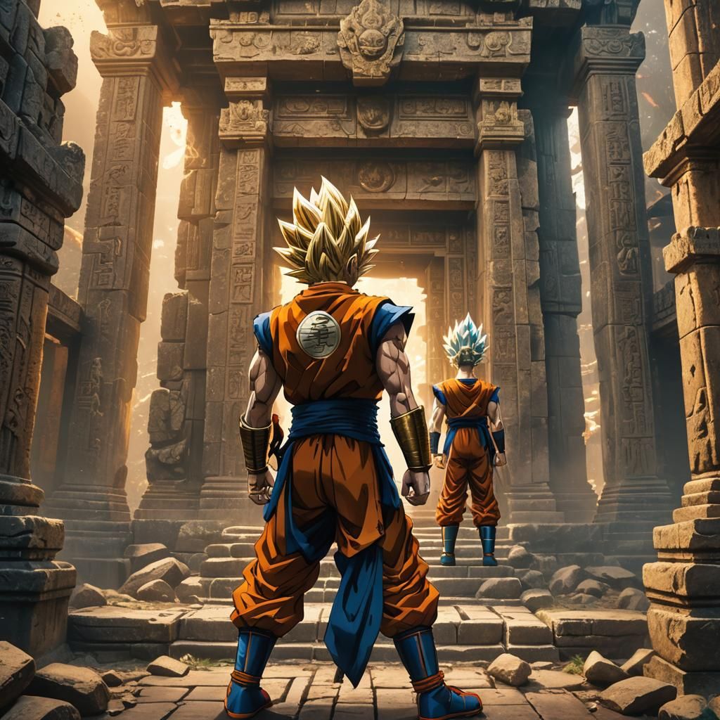 Goku and Vegeta in Ancient Temple Ruins