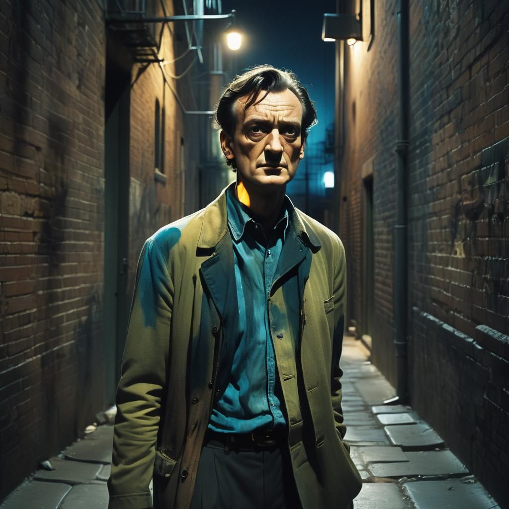 Surreal Street Scene in Olive and Blue Hues