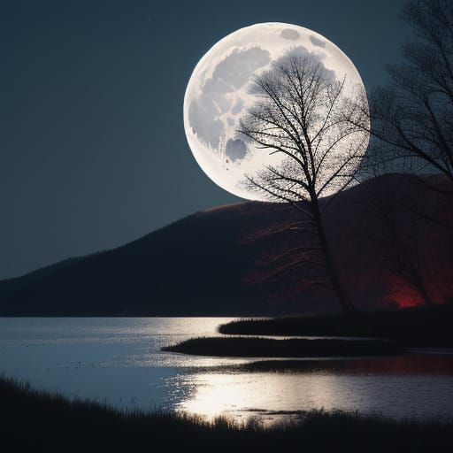 Gigantic Moon Over Serene Landscape Photography