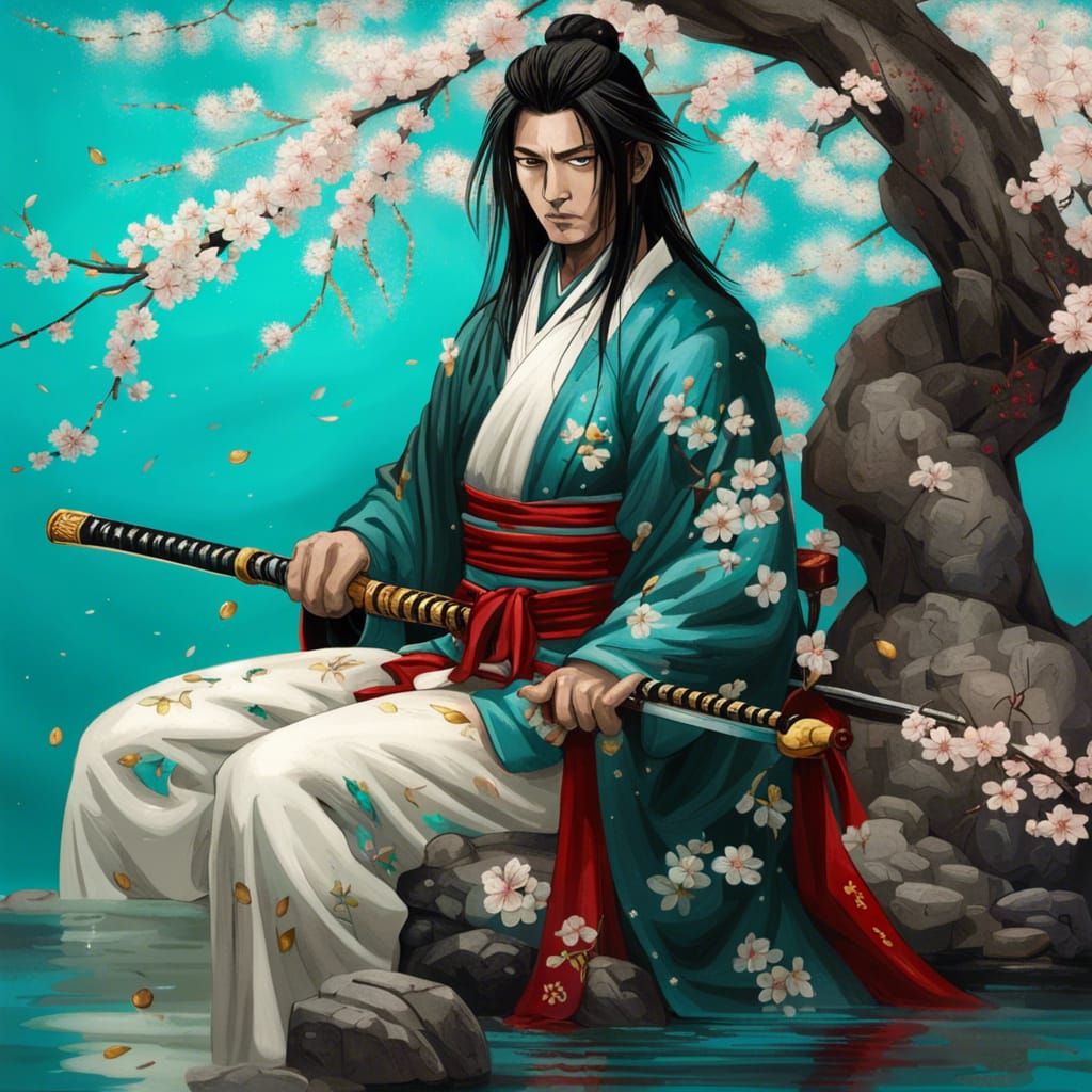 Samurai with Katana in Autumnal Sunset