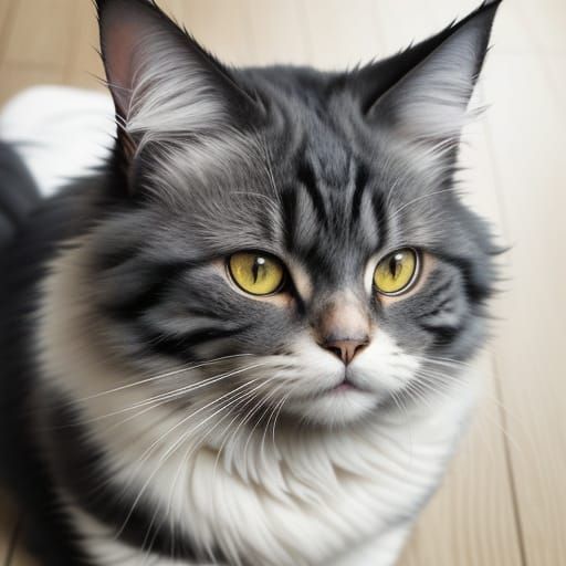 Beautiful Long-Haired Cat in Comic Book Style