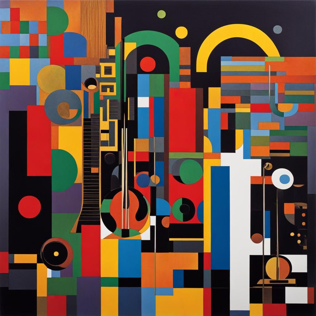 Man Playing Theremin in Cubist Minimalist Style