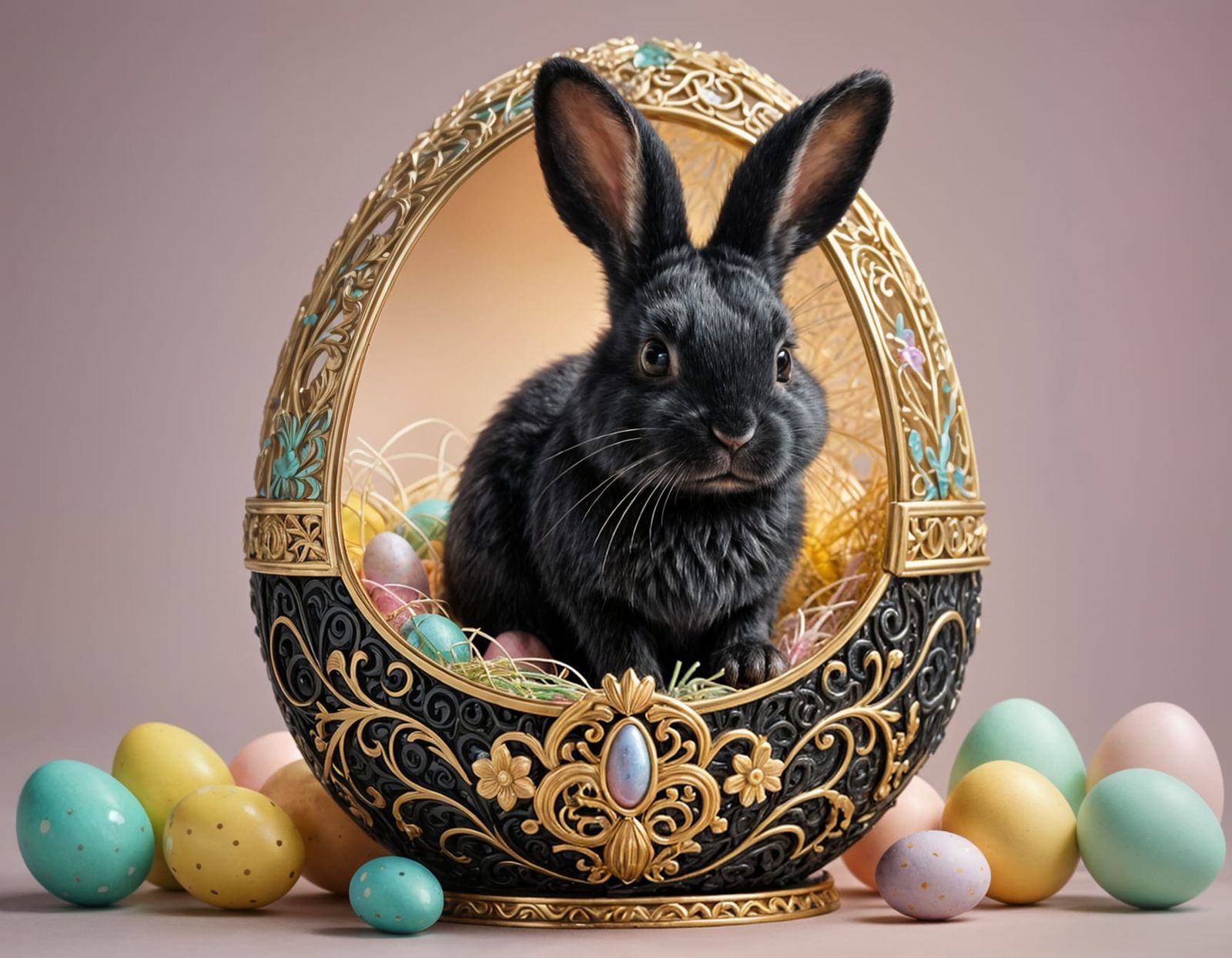 Easter Bunny in a Lavish Golden Egg