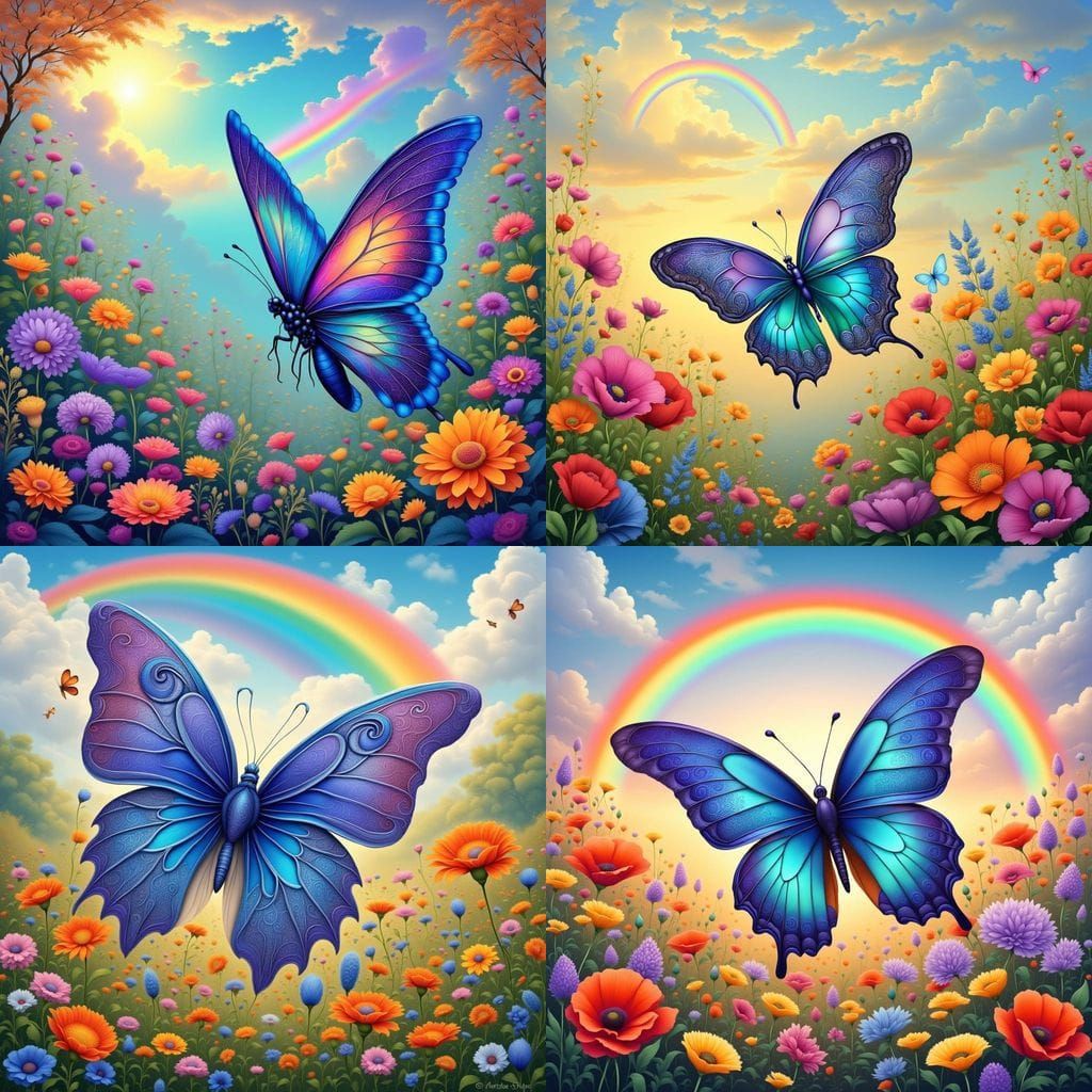 Vibrant Paisley Butterfly Soars Over a Sunny Floral Meadow