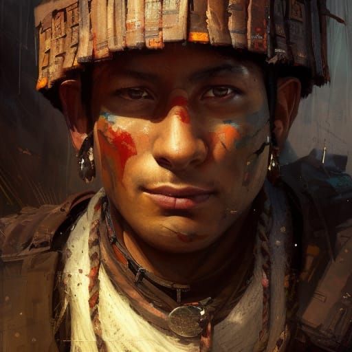 Aztec Scout Portrait: Detailed Digital Painting