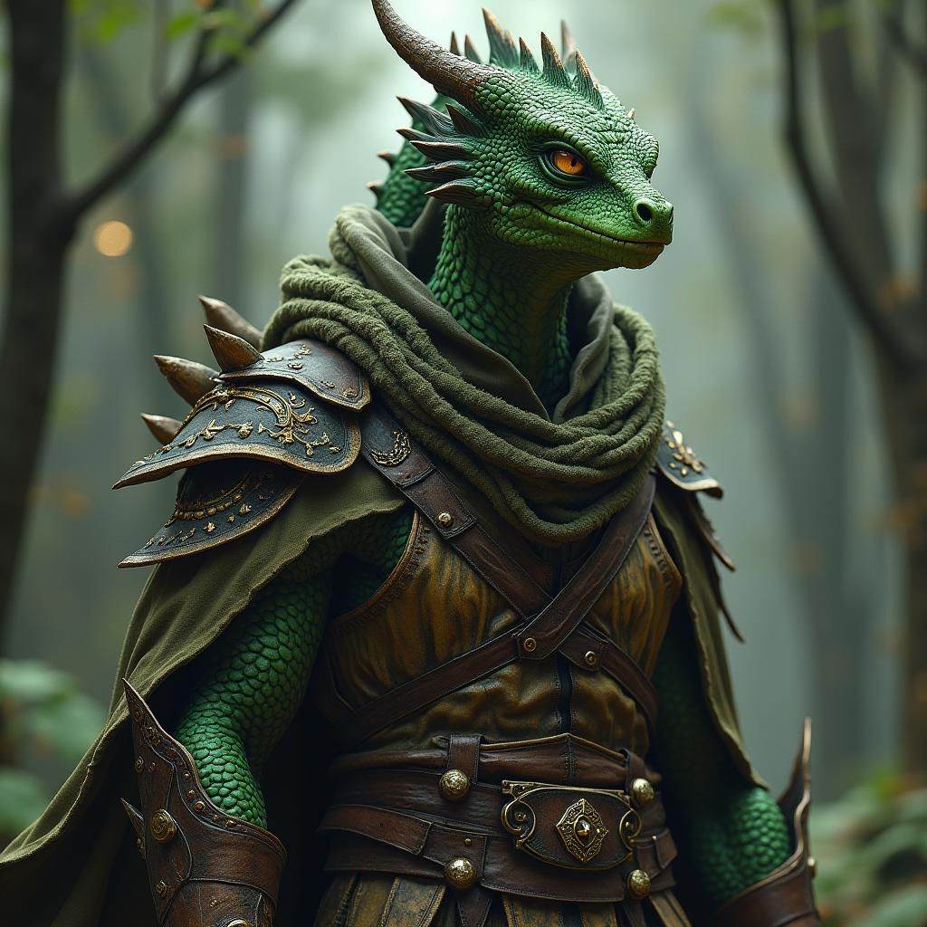 Green Dragonborn Rogue in Anime Style