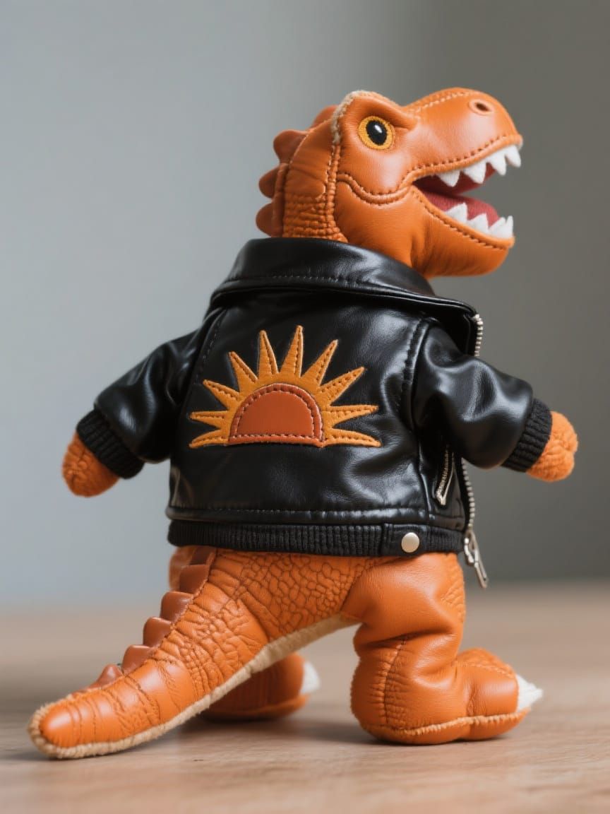 Leather Tyrannosaurus Toy with Sunrise Jacket