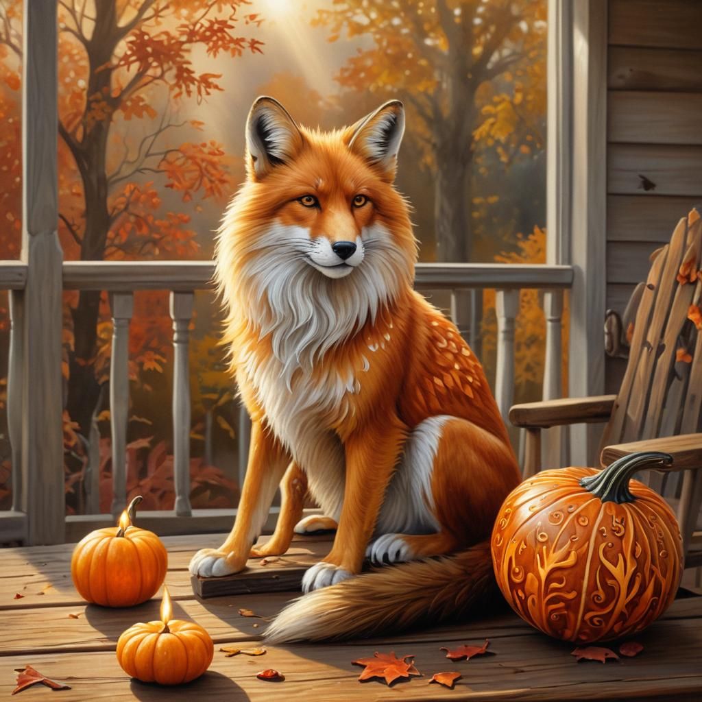 Autumn Fire Fox Gourd in Watercolor Style