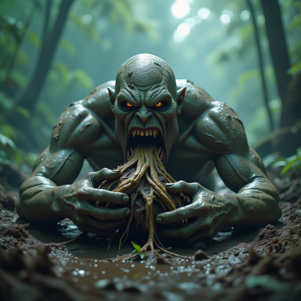 Grotesque Mud Monster Eats Plant Root Sandwich - Cinematic F...