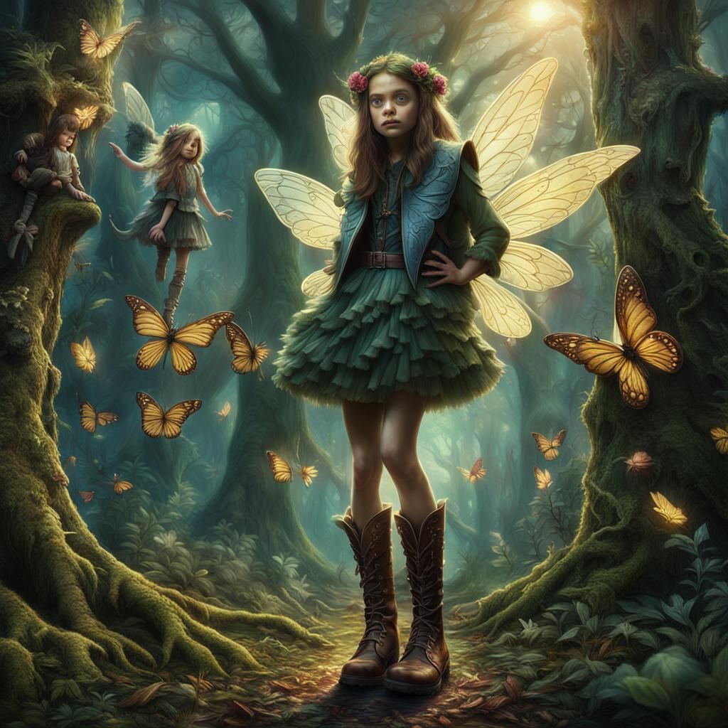 Fairies Wearing Boots in a Detailed Wood