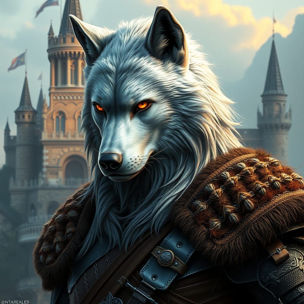 Silver Wolf Warrior in Detailed Digital Painting