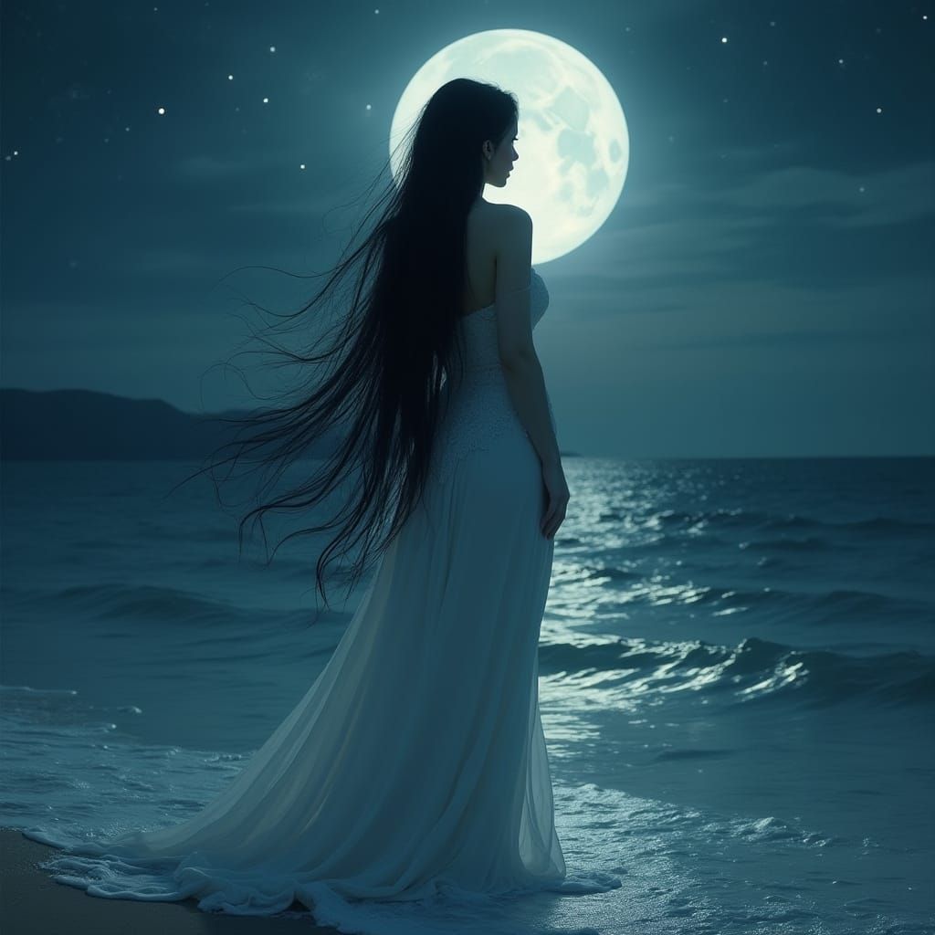 Ethereal Night Goddess Emerges from Oceanic Slumber
