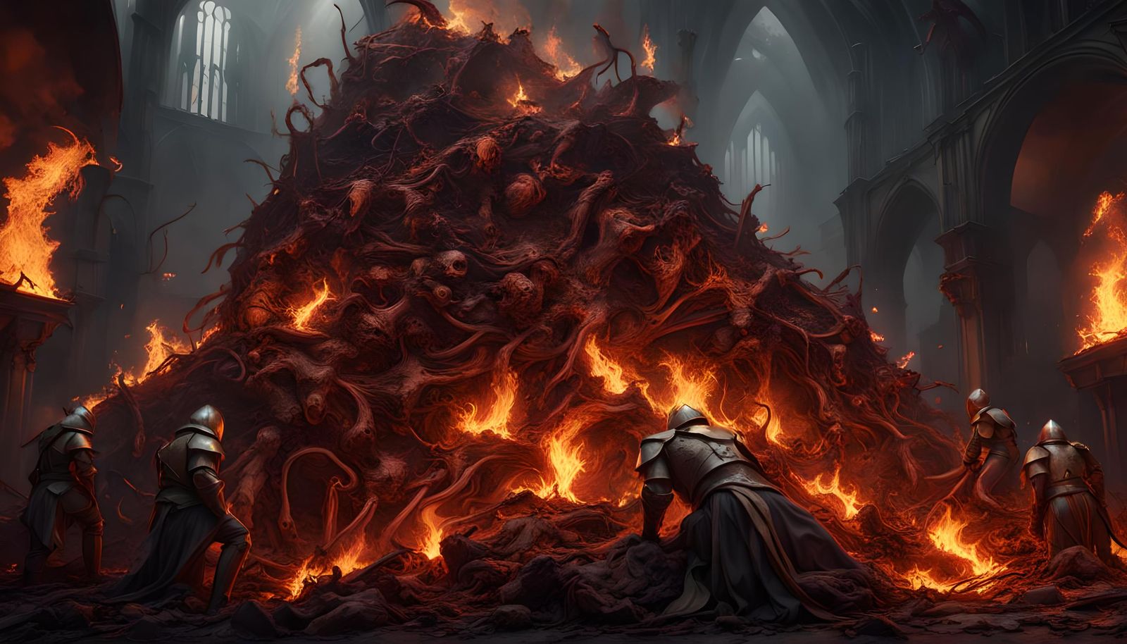 Knights Burning Bodies: Detailed Matte Painting